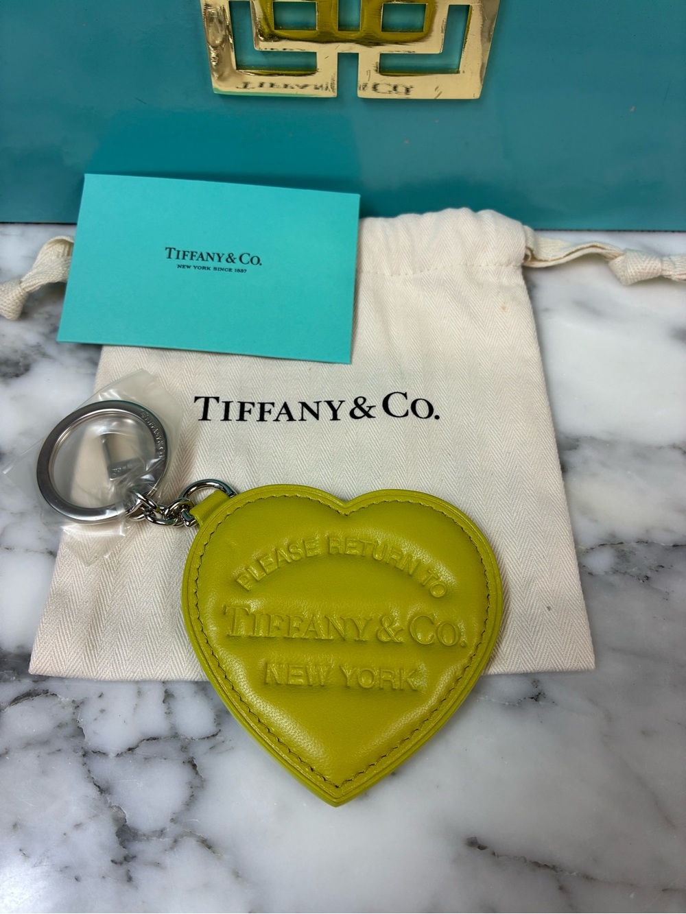 Tiffany & Co. Chartreuse Yellow Leather Return to Tiffany Key Bag Charm - NWT